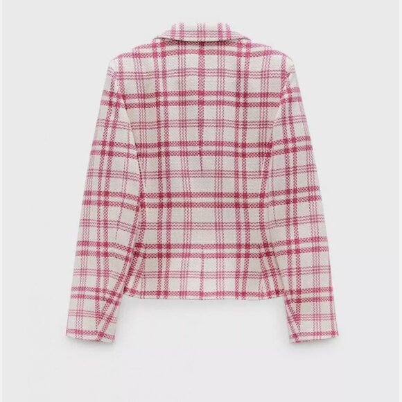 ZARA Textured Plaid Blazer Jacket Coat Pink White Double Breast Size M NWT - Picture 3 of 8